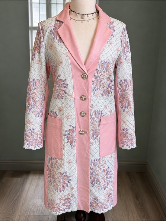 Jackets & Blazers - Vintage Pastel Pink Embroidered Lamb Leather & Silk Coat – Coquette Princesscore